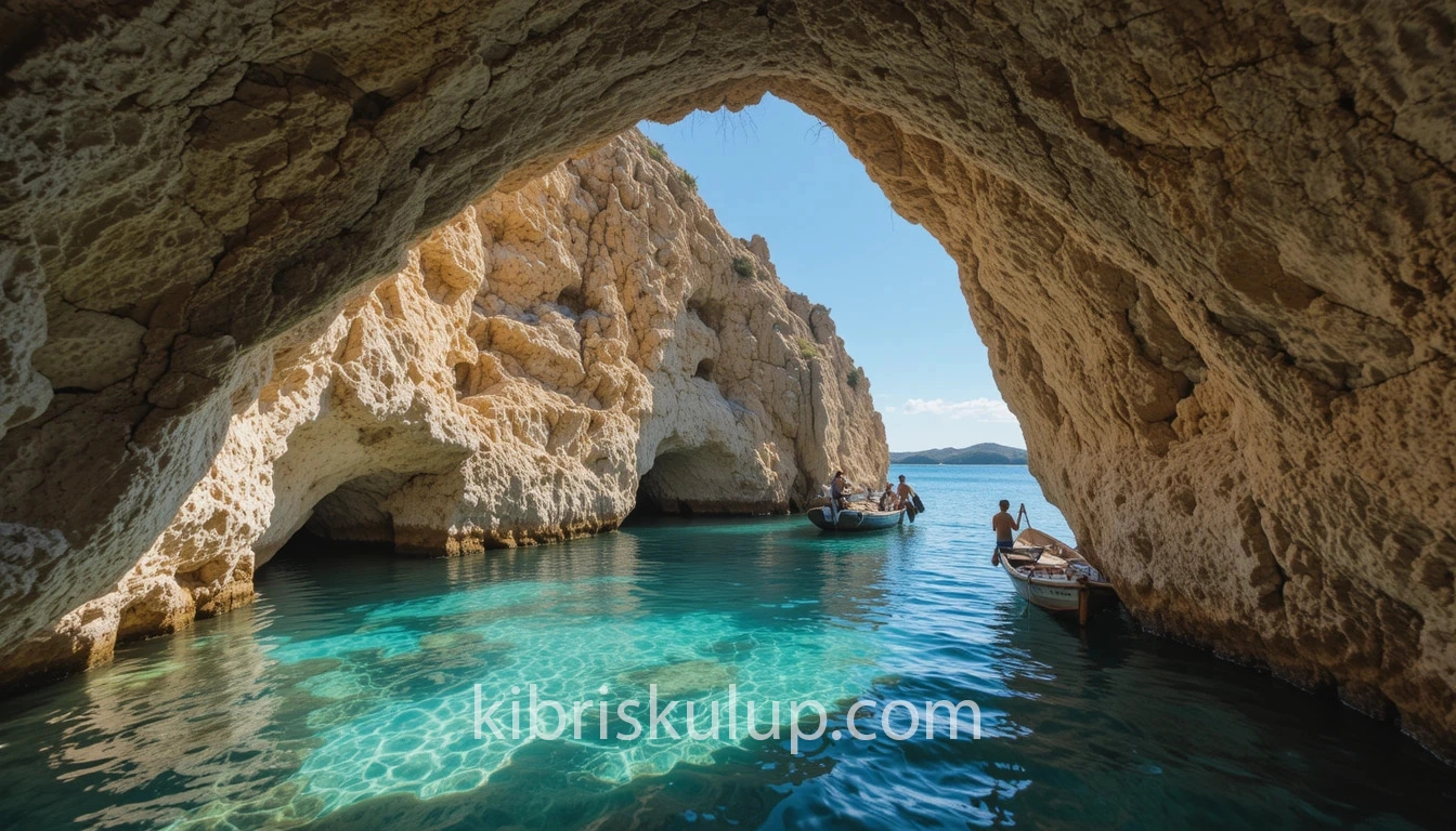 Kıbrıs gizli mekanlar berrak bir deniz ve küçük bir tekne