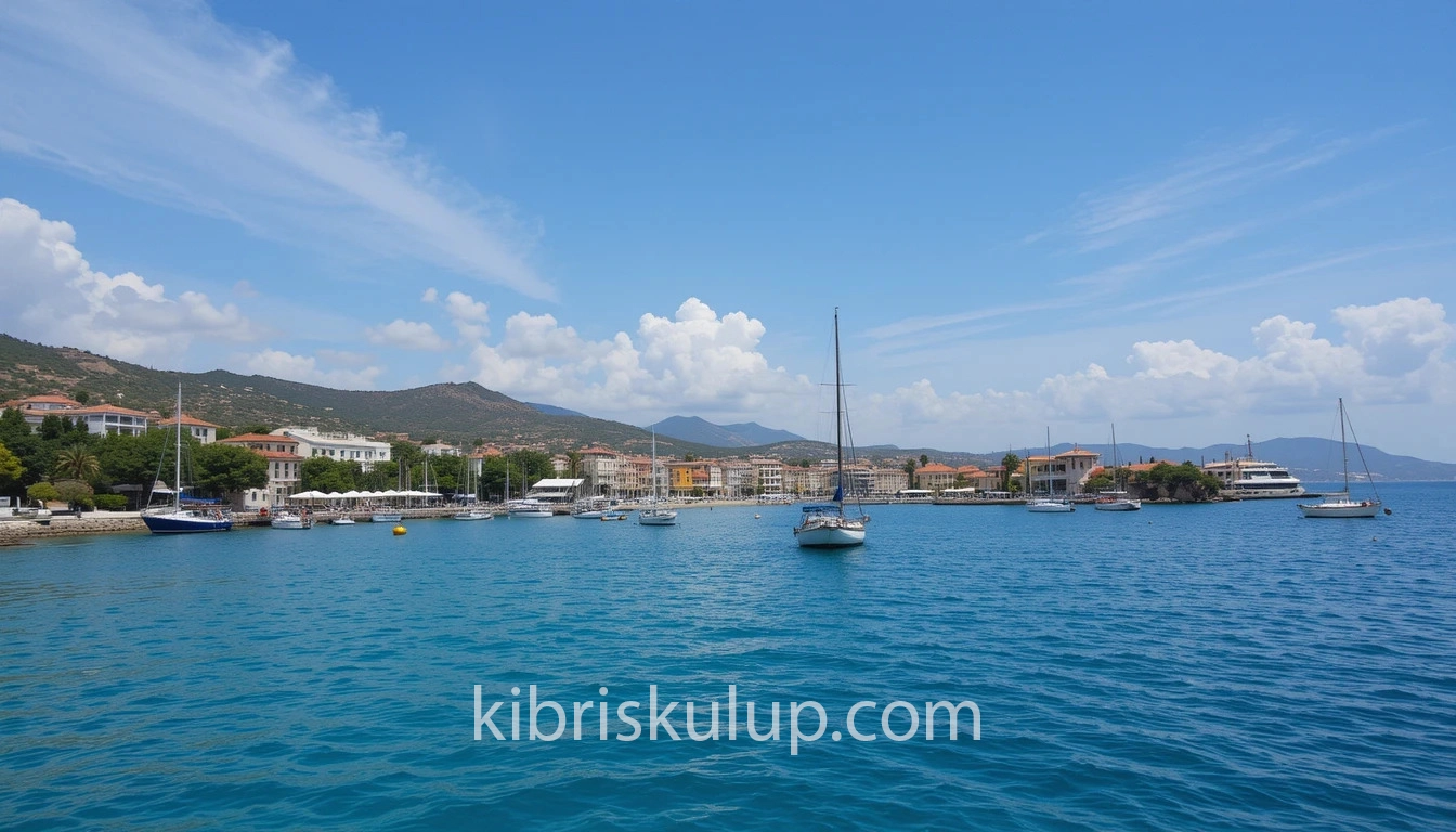 Kıbrıs girnede berrak bir deniz denizde tekneler var